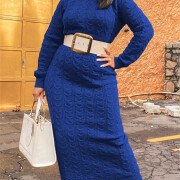 Womens-Turtleneck-Cable-Knit-Long-Dress-Blue-3