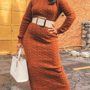 Womens-Turtleneck-Cable-Knit-Long-Dress-Brown-3