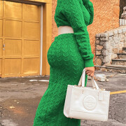 Womens-Turtleneck-Cable-Knit-Long-Dress-Green-2