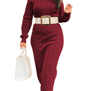 Womens-Turtleneck-Cable-Knit-Long-Dress-Winered-1