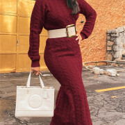 Womens-Turtleneck-Cable-Knit-Long-Dress-Winered-3