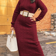 Womens-Turtleneck-Cable-Knit-Long-Dress-Winered-4