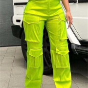 Womens-Cargo-Pants-High-Waisted-Wide-Leg-Pants-Green-2