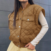 Womens-Oversized-Quilted-Vest-Sleeveless-Padded-Puffer-Jacket-Brown-5