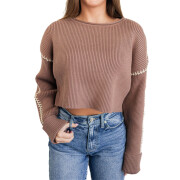 Womens-Winter-Crewneck-Long-Sleeve-Crop-Sweater-Brown-1