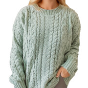 Womens-Winter-Cable-Knit-Sweater-Lightgreen-1