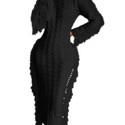 Womens-Crewneck-Cable-Knit-Sweater-Long-Dress-Black-1