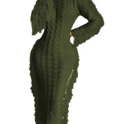 Womens-Crewneck-Cable-Knit-Sweater-Long-Dress-Darkgreen-1