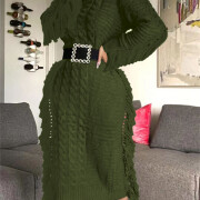 Womens-Crewneck-Cable-Knit-Sweater-Long-Dress-Darkgreen-2