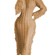 Womens-Crewneck-Cable-Knit-Sweater-Long-Dress-Khaki-1