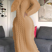 Womens-Crewneck-Cable-Knit-Sweater-Long-Dress-Khaki-3