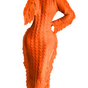 Womens-Crewneck-Cable-Knit-Sweater-Long-Dress-Orange-1