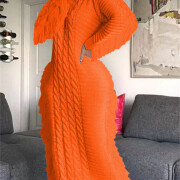 Womens-Crewneck-Cable-Knit-Sweater-Long-Dress-Orange-3