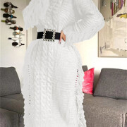 Womens-Crewneck-Cable-Knit-Sweater-Long-Dress-White-2