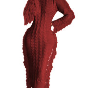 Womens-Crewneck-Cable-Knit-Sweater-Long-Dress-Winered-1