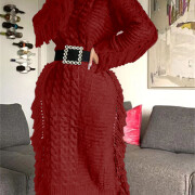 Womens-Crewneck-Cable-Knit-Sweater-Long-Dress-Winered-2