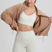 Womens-Fleece-Crop-Zip-Up-Jacket-Khaki-4