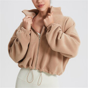 Womens-Fleece-Crop-Zip-Up-Jacket-Khaki-5