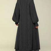 Womens-2-Piece-Outfits-Mock-Neck-Long-Sleeve-Cable-Knit-Maxi-Sweater-Dress-and-Mesh-Long-Skirts-Sets-Black-2