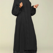 Womens-2-Piece-Outfits-Mock-Neck-Long-Sleeve-Cable-Knit-Maxi-Sweater-Dress-and-Mesh-Long-Skirts-Sets-Black-3