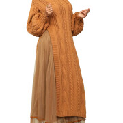 Womens-2-Piece-Outfits-Mock-Neck-Long-Sleeve-Cable-Knit-Maxi-Sweater-Dress-and-Mesh-Long-Skirts-Sets-Brown-1