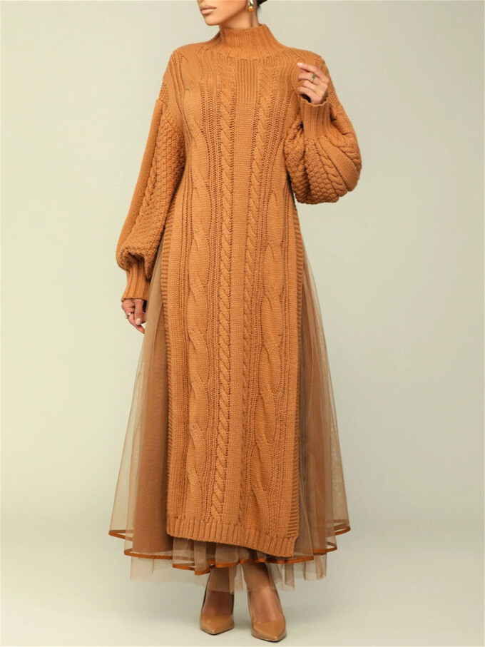 Womens-2-Piece-Outfits-Mock-Neck-Long-Sleeve-Cable-Knit-Maxi-Sweater-Dress-and-Mesh-Long-Skirts-Sets-Brown-3.jpg