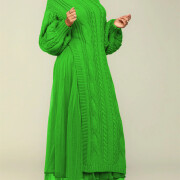 Womens-2-Piece-Outfits-Mock-Neck-Long-Sleeve-Cable-Knit-Maxi-Sweater-Dress-and-Mesh-Long-Skirts-Sets-Green-3