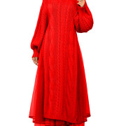 Womens-2-Piece-Outfits-Mock-Neck-Long-Sleeve-Cable-Knit-Maxi-Sweater-Dress-and-Mesh-Long-Skirts-Sets-Red-1