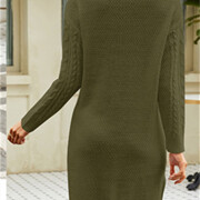 Womens-Cable-Knit-Midi-Sweater-Dress-Armygreen-2