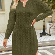 Womens-Cable-Knit-Midi-Sweater-Dress-Armygreen-3