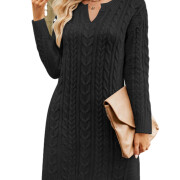 Womens-Cable-Knit-Midi-Sweater-Dress-Black-1