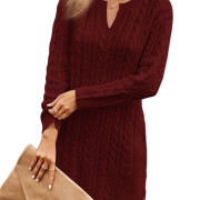 Womens-Cable-Knit-Midi-Sweater-Dress-Winered-1