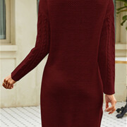 Womens-Cable-Knit-Midi-Sweater-Dress-Winered-2