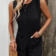 Womens-Summer-Crewneck-Sleeveless-Rompers-Black-3