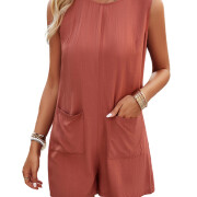 Womens-Summer-Crewneck-Sleeveless-Rompers-Redbrown-1