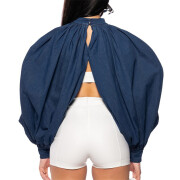 Womens-Denim-Open-Front-Blouse-Sexy-Long-Batwing-Sleeve-Jean-Shirt-Darkblue-2