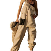 Womens-Fleece-Overalls-One-Piece-Bib-Fuzzy-Sherpa-Jumpsuit-Khaki-1