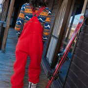 Womens-Fleece-Overalls-One-Piece-Bib-Fuzzy-Sherpa-Jumpsuit-Red-2