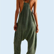 Womens-Sleeveless-Jumpsuit-V-Neck-Waffle-Knit-Overalls-Green-2