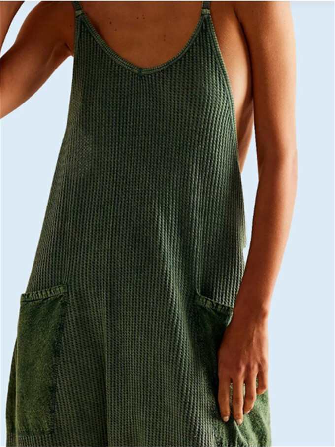 Womens-Sleeveless-Jumpsuit-V-Neck-Waffle-Knit-Overalls-Green-3.jpg