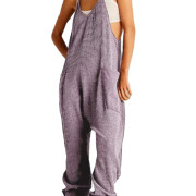 Womens-Sleeveless-Jumpsuit-V-Neck-Waffle-Knit-Overalls-Purple-1