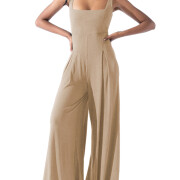 Womens-Square-Neck-Jumpsuit-Sleeveless-Long-Wide-Leg-Pant-Romper-Apricot-1