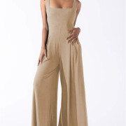 Womens-Square-Neck-Jumpsuit-Sleeveless-Long-Wide-Leg-Pant-Romper-Apricot-3