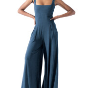 Womens-Square-Neck-Jumpsuit-Sleeveless-Long-Wide-Leg-Pant-Romper-Blue-1