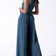 Womens-Square-Neck-Jumpsuit-Sleeveless-Long-Wide-Leg-Pant-Romper-Blue-2