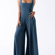 Womens-Square-Neck-Jumpsuit-Sleeveless-Long-Wide-Leg-Pant-Romper-Blue-3