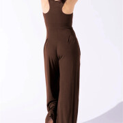 Womens-Square-Neck-Jumpsuit-Sleeveless-Long-Wide-Leg-Pant-Romper-Coffee-2