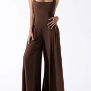 Womens-Square-Neck-Jumpsuit-Sleeveless-Long-Wide-Leg-Pant-Romper-Coffee-3