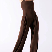 Womens-Square-Neck-Jumpsuit-Sleeveless-Long-Wide-Leg-Pant-Romper-Coffee-4