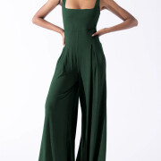 Womens-Square-Neck-Jumpsuit-Sleeveless-Long-Wide-Leg-Pant-Romper-Darkgreen-3